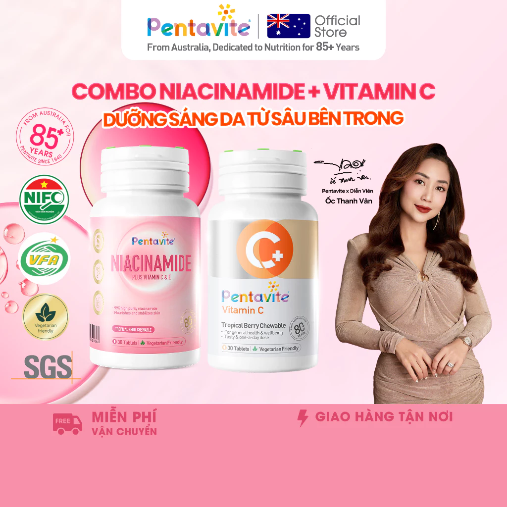 Pentavite Vitamin C Complex+Niacinamide Tăng cường miễn dịch Cải thiện độ sáng của da