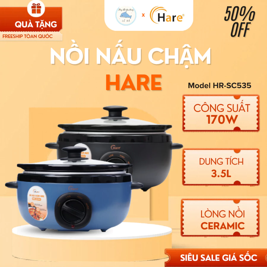 Nồi Nấu Chậm Hare 3.5L HR-SC535 Dung Tích Lớn Gia Đình, Vung Kính Cường Lực - Tổng Kho Gia Dụng Lê Hà