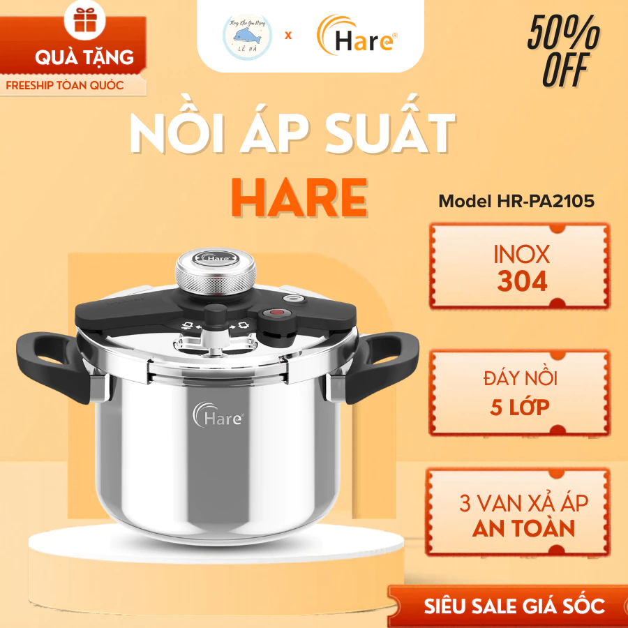 Nồi Áp Suất Inox Hare Van Xả Áp Thông Minh, Nắp Khóa An Toàn Chống Tràn Tiện Lợi Khi Nấu - Tổng Kho Gia Dụng Lê Hà