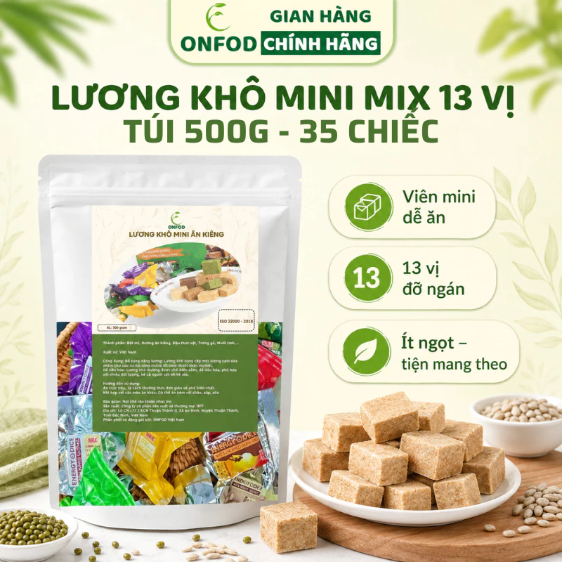Lương khô mini mix 13 vị dinh dưỡng SBT ONFOD ăn kiêng giảm cân healthy eat clean gói 500g