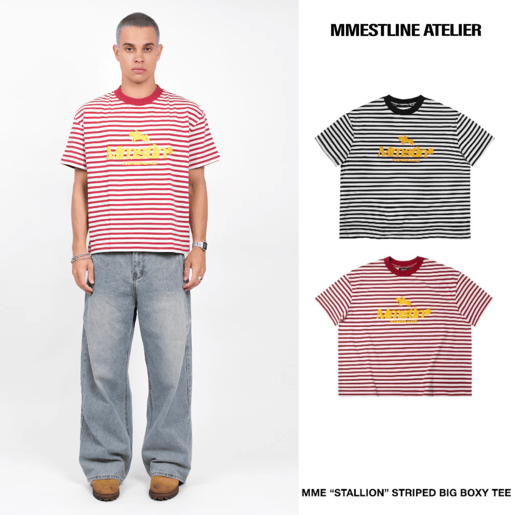 Áo thun MMESTLINE "STALLION" STRIPED form Big Boxy in trame lụa vải Premium Cotton