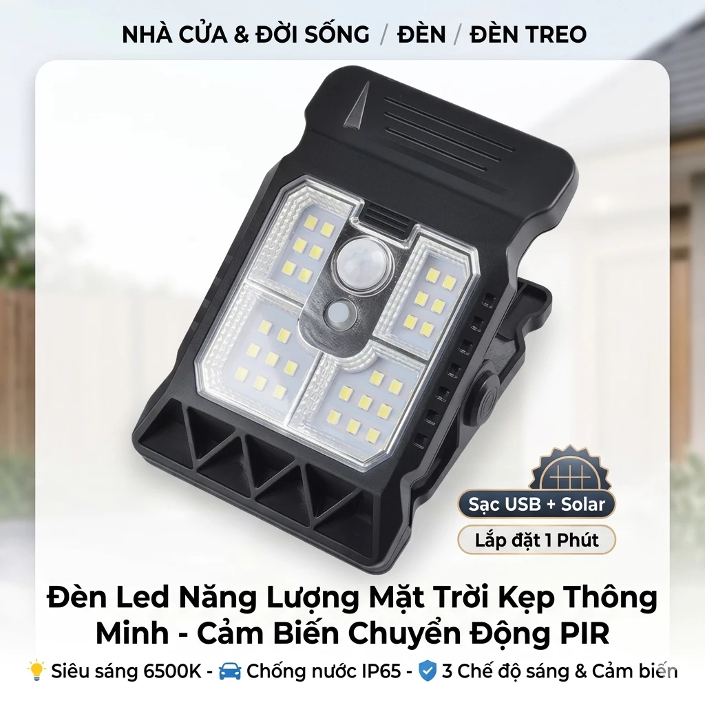 Đèn Kẹp Năng Lượng Mặt Trời  Cảm Biến Chuyển Động Tiện Lợi, Chống Nước Sử Dụng Ngoài Trời