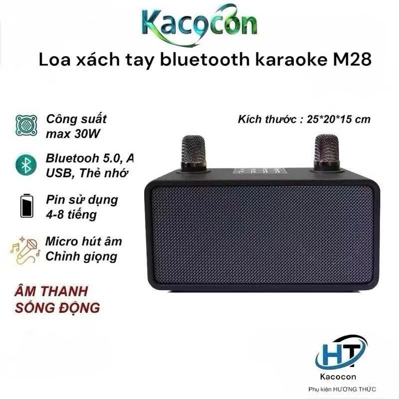 Loa Xách Tay Bluetooth Karaoke M28 Kèm 2 Míc Song Ca Công Xuất 50w Phiên Bản 5,0 Mới