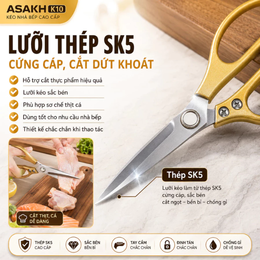 Combo 3 Kéo Nhà Bếp SK5 Cắt Thực Phẩm Lưỡi Thép Siêu Bén Chịu Lực Tốt Không Gỉ