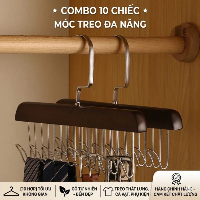 [Combo 10 Chiếc ] Móc treo quần áo gỗ treo đồ đa năng bền đẹp