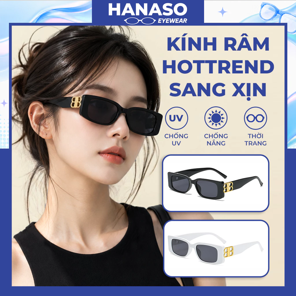 Kính râm mát nữ nam thời trang cá tính phong cách retro Hàn Quốc chống UV400 và tia bức xạ đẹp giá rẻ HANASO 278