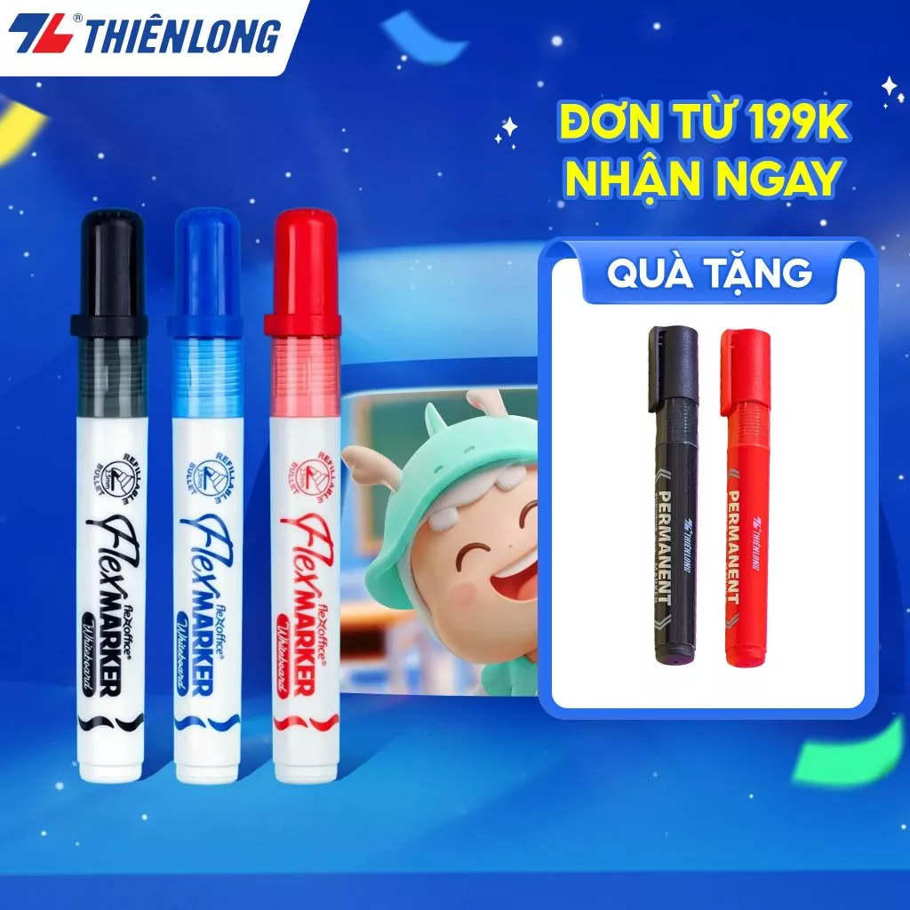 Combo 5/10/20 Bút lông bảng Thiên Long Flexoffice FO-WB02/XK - Mực màu đậm, tươi sáng, dễ xóa khi lau bảng