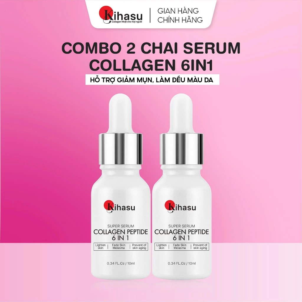 Serum Collagen Kihasu 6IN1 Combo 2 Chai 3 Chai Collagen Nhật Hỗ Trợ Mờ Thâm Nám, Dưỡng Sáng Da