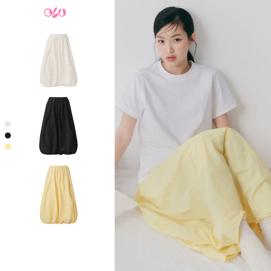 Chân váy bí OLV dáng dài phồng chất dù trẻ trung Cotton Puff Maxi Skirt nhiều màu phù hợp đi chơi
