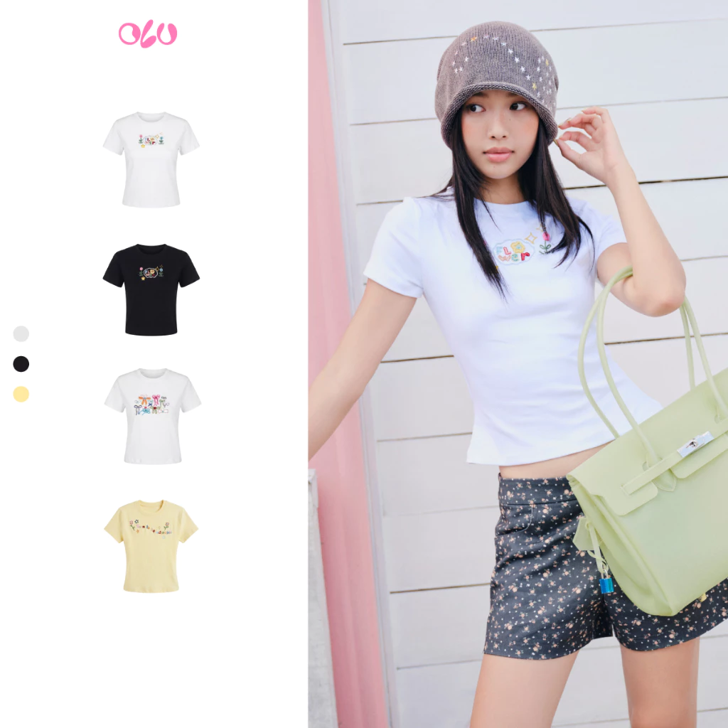 Áo thun OLV babytee thêu White Cotton Babytee phù hợp mùa hè đi chơi