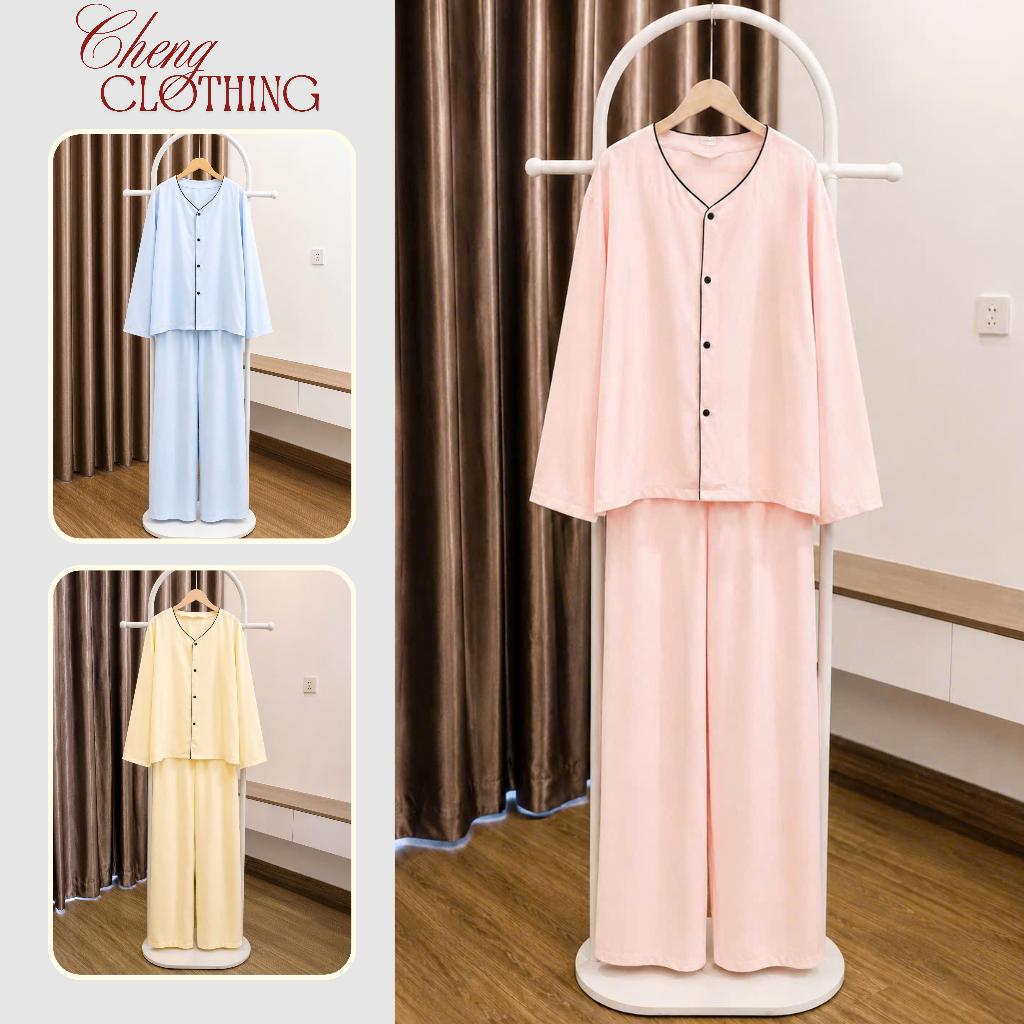 Bộ cổ viền bộ đồ dài nữ Cheng nhiều màu xinh chất đũi mềm mịn