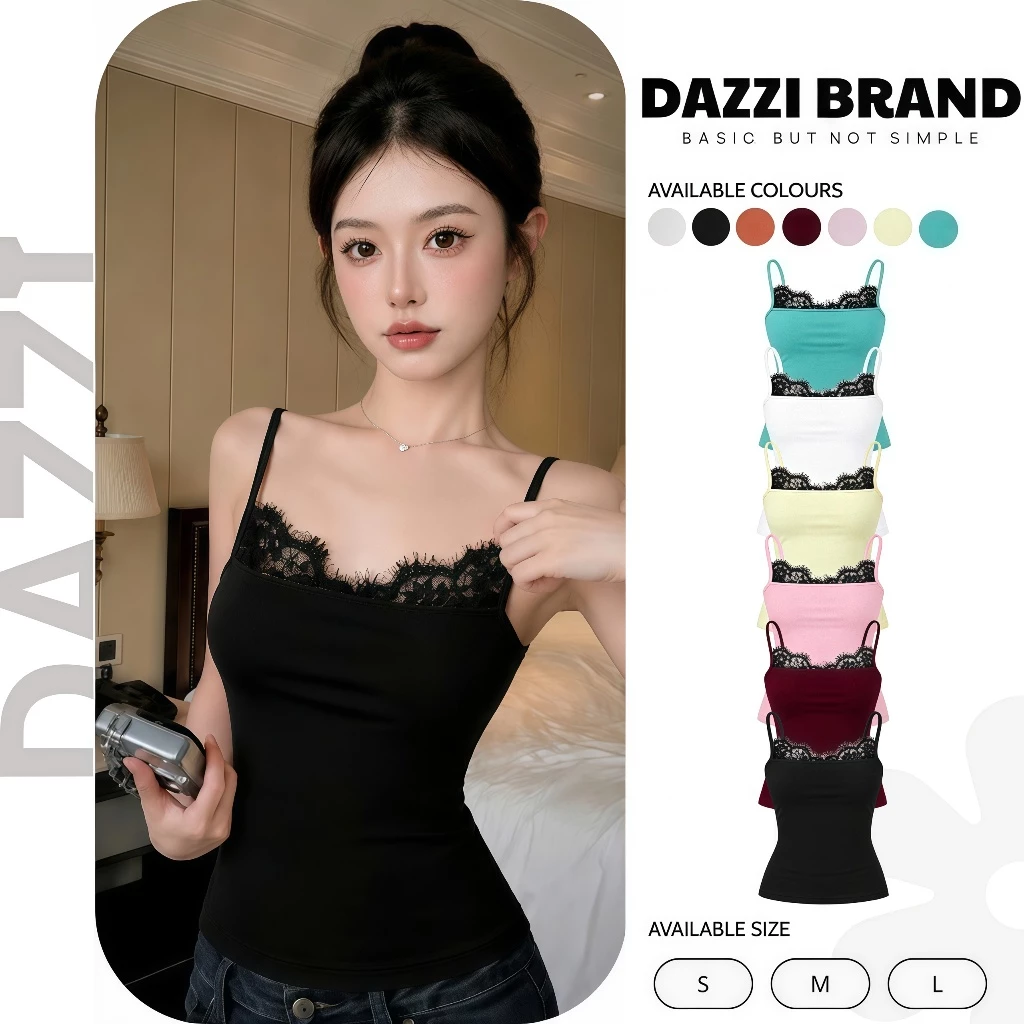 [DEAL HÈ 2026] Áo 2 dây phối ren chất cotton DAZZI women A088