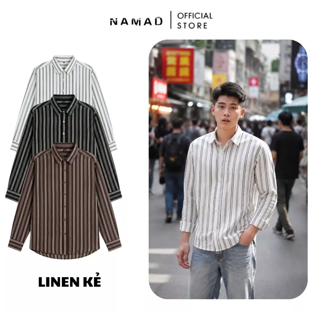 Áo Sơ Mi Dài Tay Kẻ Sọc Linen Form Rộng Thoáng Mát Đi Chơi Đi Làm Phong Cách Hàn Quốc V7