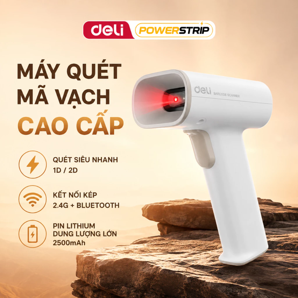 [MỞ BÁN GIẢM 30K] Máy Quét Mã Vạch Deli Cao Cấp Không Dây Và Có Dây, Quét QR 1D 2D Liên Tục Dùng Cho Cửa Hàng Siêu Thị