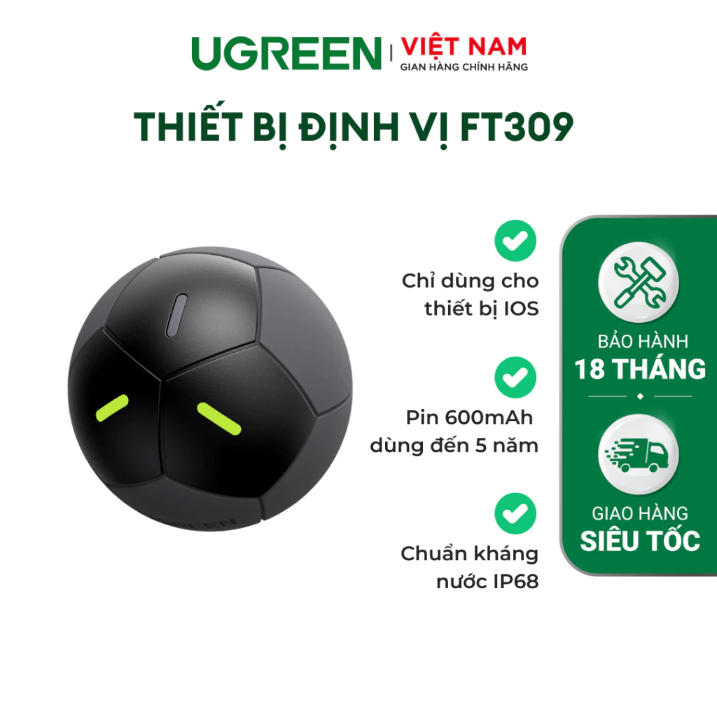 Thiết bị định vị thông minh Ugreen FineTrack 2 IOS IP68 | Thiết kế hình trái bóng | Chính hãng - BH 18 Tháng 1 đổi 1