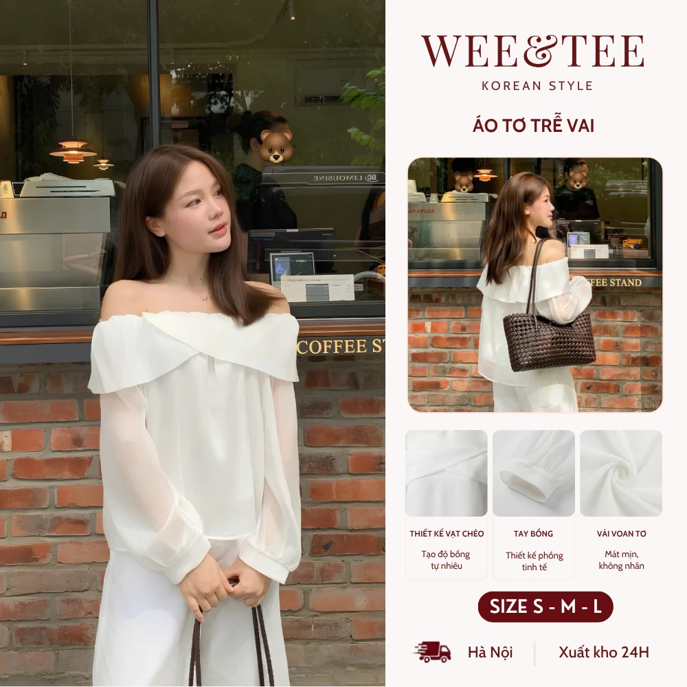 [SALE 9.9 GIẢM 40K] Áo Trễ Vai Vạt Chéo Tay Dài Bồng Chất Tơ Mềm Thanh Lịch Basic