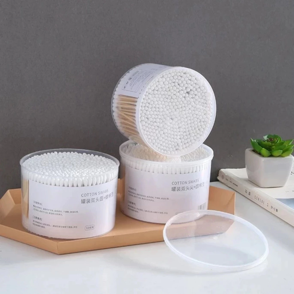 (Combo 3 ) Hộp 500 Tăm Bông Thân Gỗ Ngoáy Tai Người Lớn 2 Đầu Vệ Sinh Tai Đa Năng An Toàn Tiện Lợi
