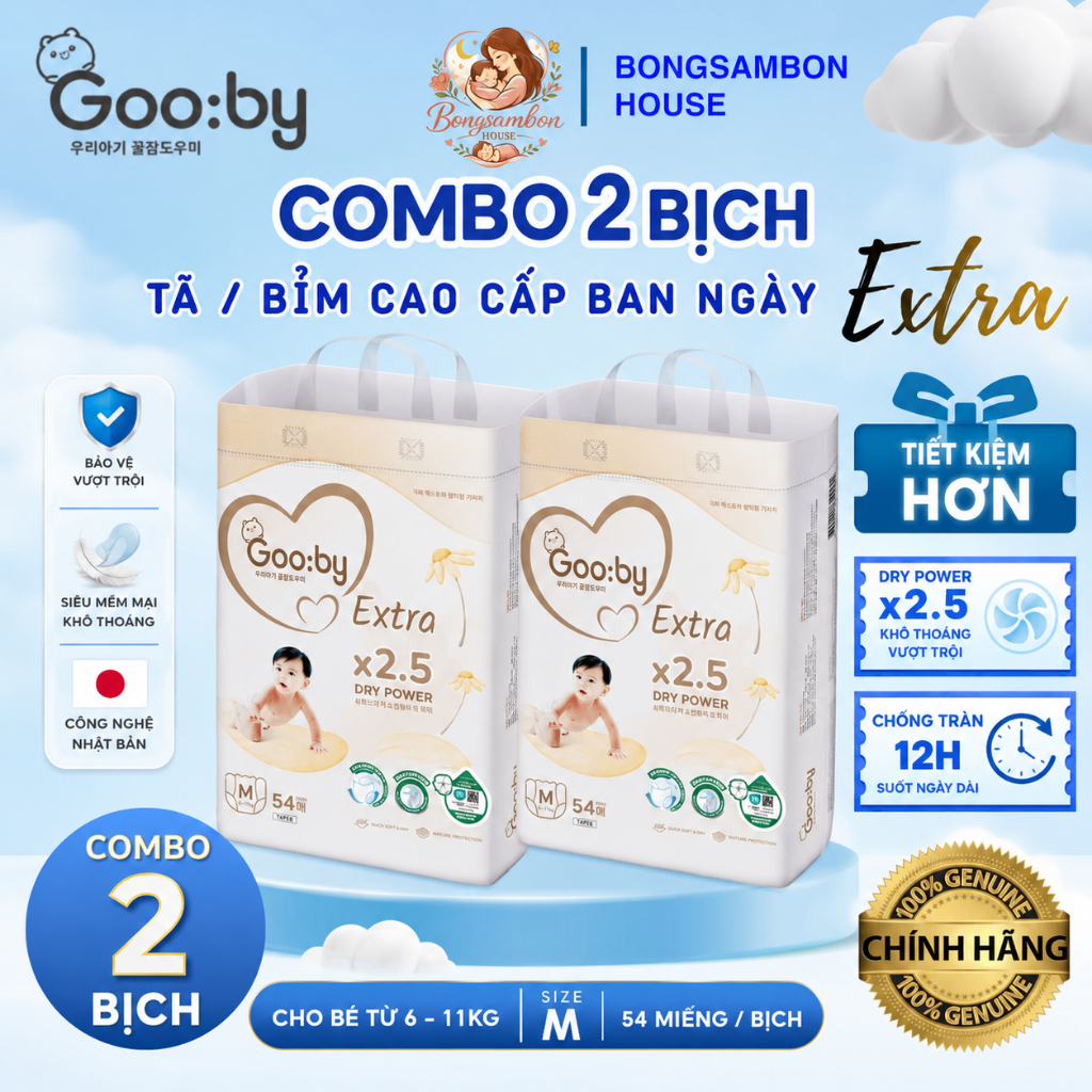 COMBO 2 BỊCH Tã/Bỉm quần/dán Gooby Extra Ban Ngày đủ size NB/S/M/L/X/XXL/3XL…