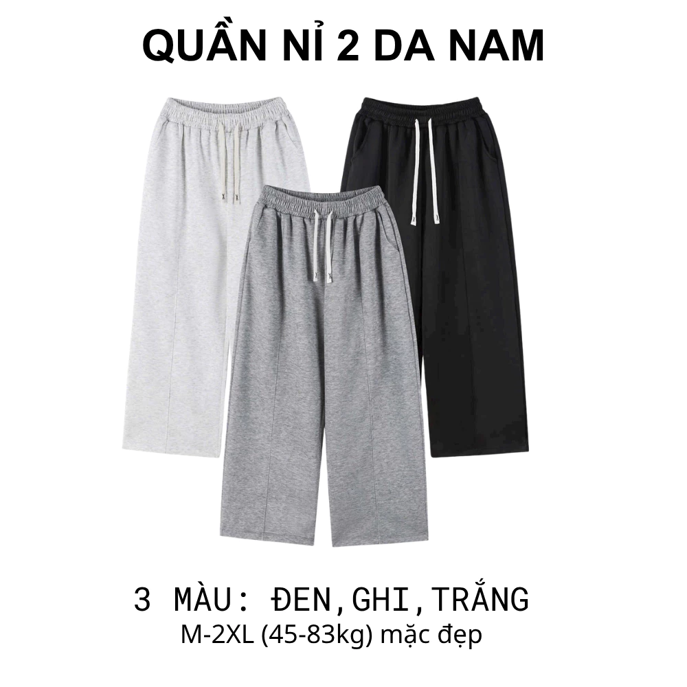[NEW] Quần Nỉ 2 Da Nam Ống Rộng Form Suông Basic Cao Cấp Co Giãn Mềm Mịn Dây Rút Mặc Đi Chơi NH129