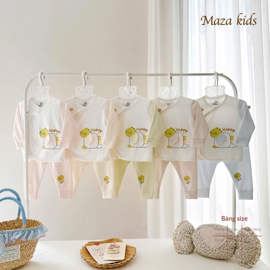 BD24. [NỈ MỎNG THU ĐÔNG] Bộ Sơ Sinh Thu Đông Dino MazaKids Vải Cotton Nỉ Mỏng Cho Bé Từ 3-8kg