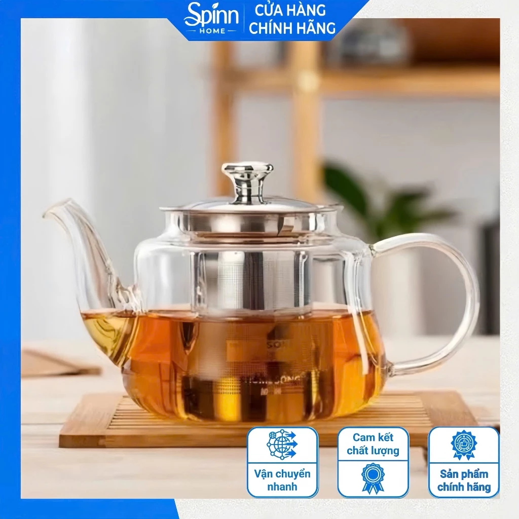 Ấm Pha Trà Thủy Tinh Chịu Nhiệt 300ml Có Lõi Lọc Inox, Bình Trà Borosilicate Pha Trà Thảo Mộc