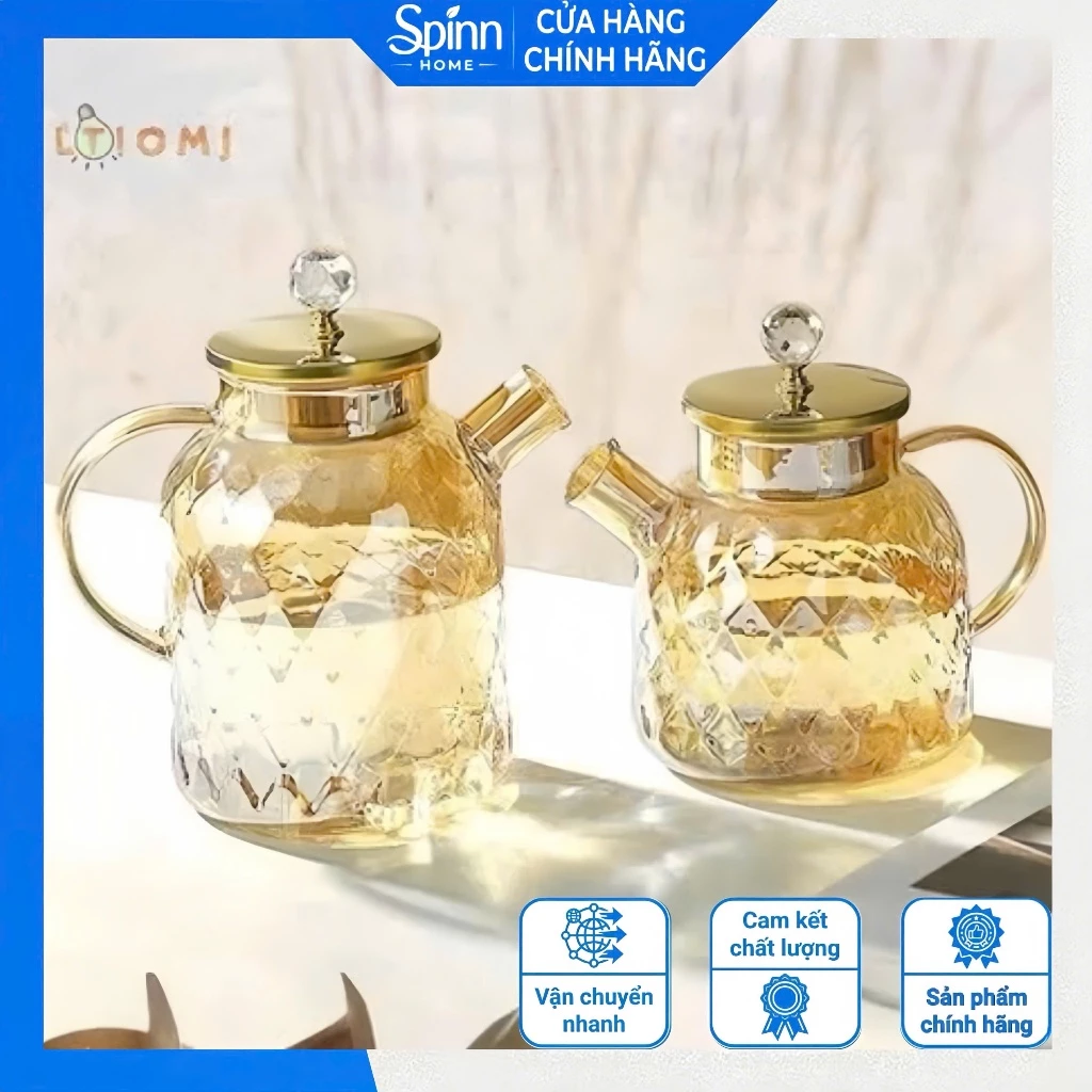 Bình Đựng Nước Thủy Tinh Chịu Nhiệt Có Nắp Và Tay Cầm, Bình Pha Trà Nước Trái Cây Đủ Dung Tích