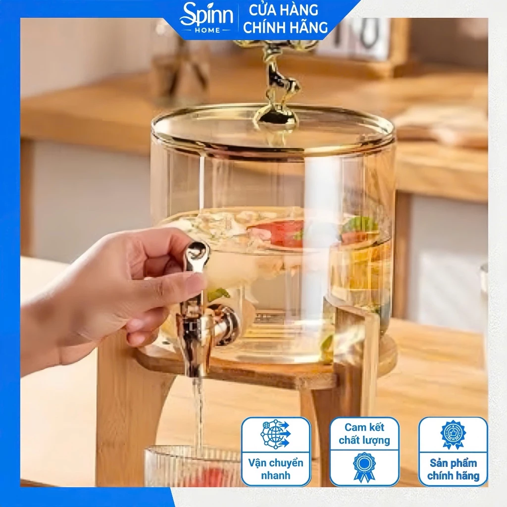 Bình Đựng Nước Thủy Tinh Có Vòi Kèm Chân Gỗ, Bình Đựng Nước Trái Cây Nước Detox Tiệc Sang Trọng