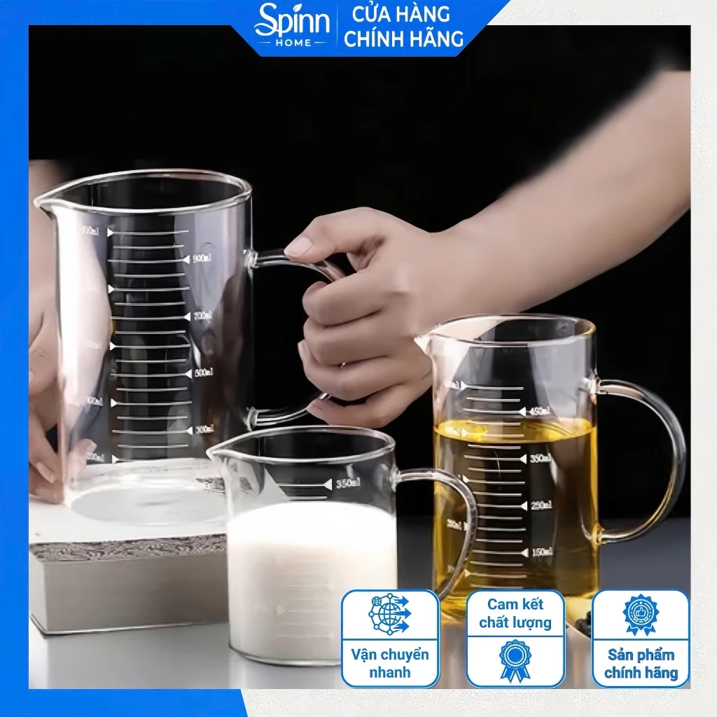 Ca Đong Chia Vạch ml Thủy Tinh Có Tay Cầm, Ly Định Lượng Pha Chế Đong Sữa Nước Chịu Nhiệt