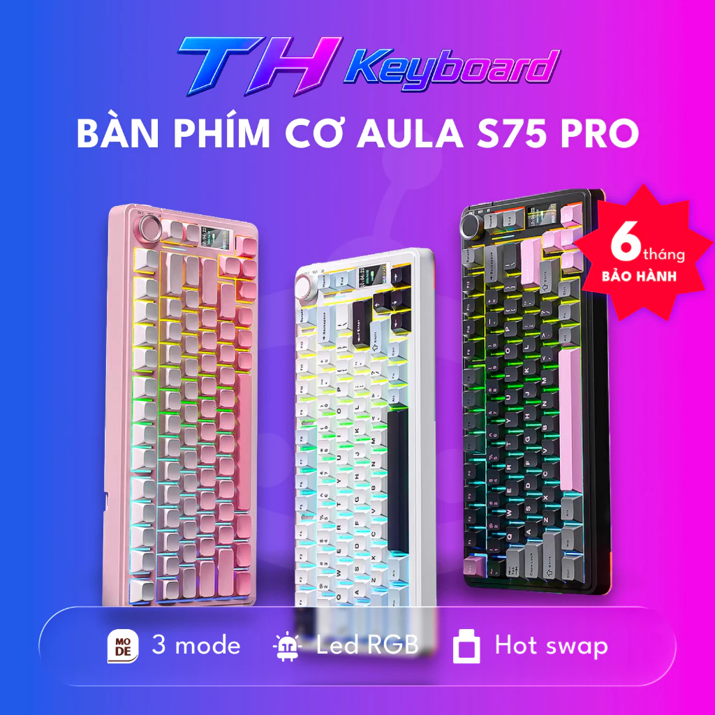 Bàn phím cơ không dây Aula S75 Pro Màn hình Núm Xoay Có App chỉnh THkeyboard ( New)