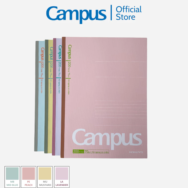 (5q) Vở (Tập) Gáy Keo Kusumi Dòng Kẻ Ngang Có Chấm 80/120/200 Trang Khổ B5 Chính Hãng Campus