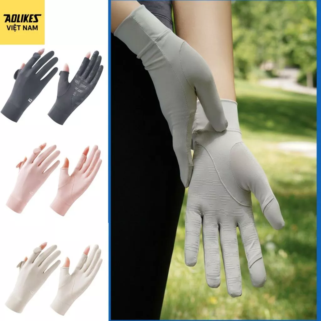 Găng tay chống nắng IC Nâng Cấp lụa lạnh Vải mát Lạnh, chống UV dành cho nam nữ UPF50+ Có Vân, Mở ngón
