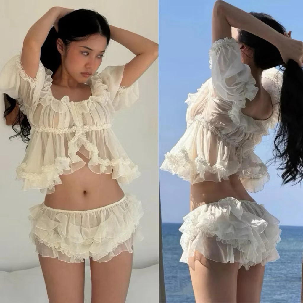 Set Áo Croptop Đính Hoa + Quần Bèo- 682