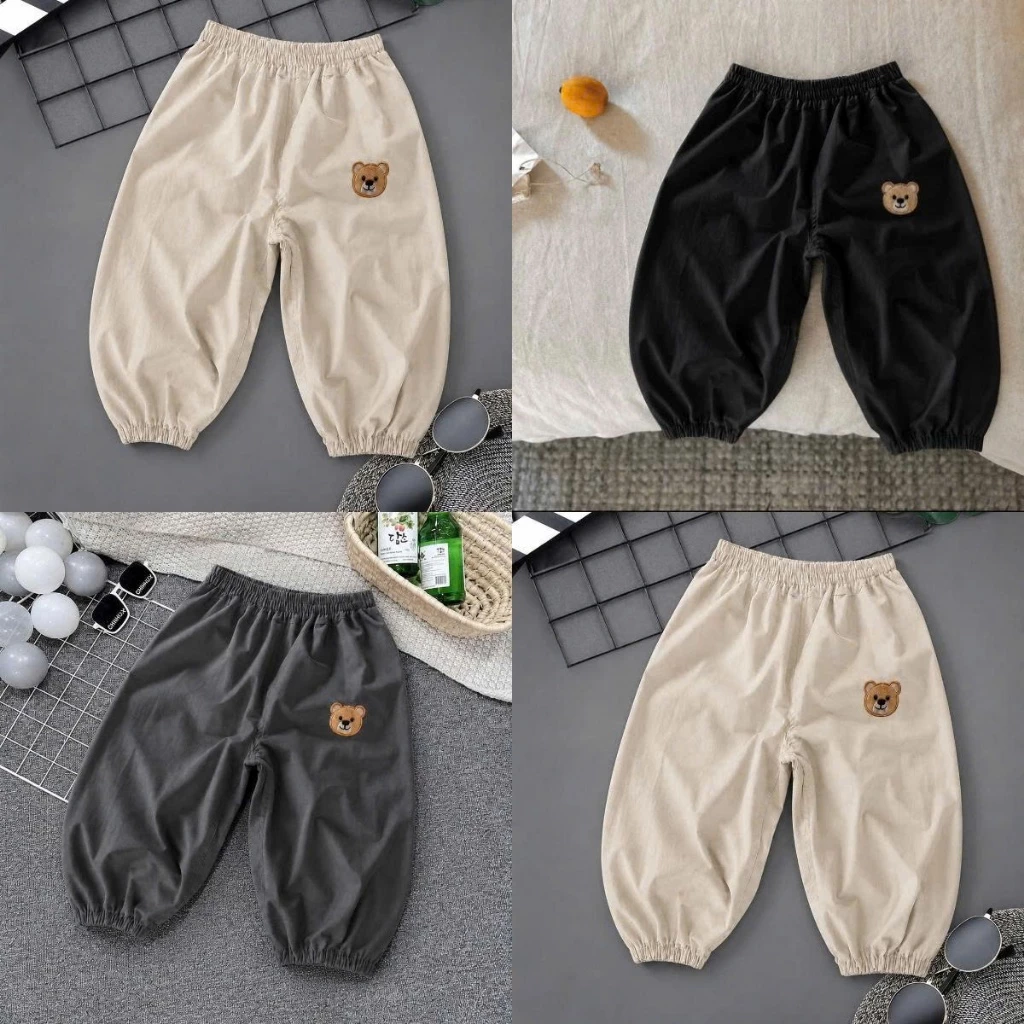 [7-18kg]Quần gió lụa dáng bom, hoạ tiết gấu thêu, dành cho bé trai và bé gái mềm, nhẹ, thoải mái vận động mã Quần Gió Gấ