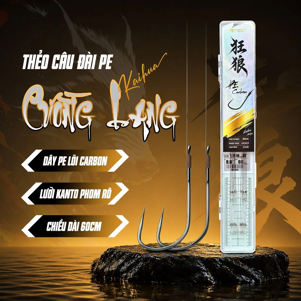 Thẻo Câu Đài PE Lõi Carbon Cuồng Lang Thẻo Dù Buộc Sẵn Lưỡi Kanto Chuyên Rô Phi Cao Cấp