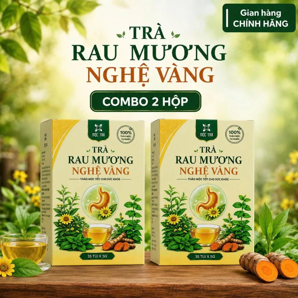 Trà Rau Mương Nghệ Vàng Nguyên Chất 35 Túi Lọc – Thảo Mộc Thiên Nhiên, Hộp Tiện Lợi