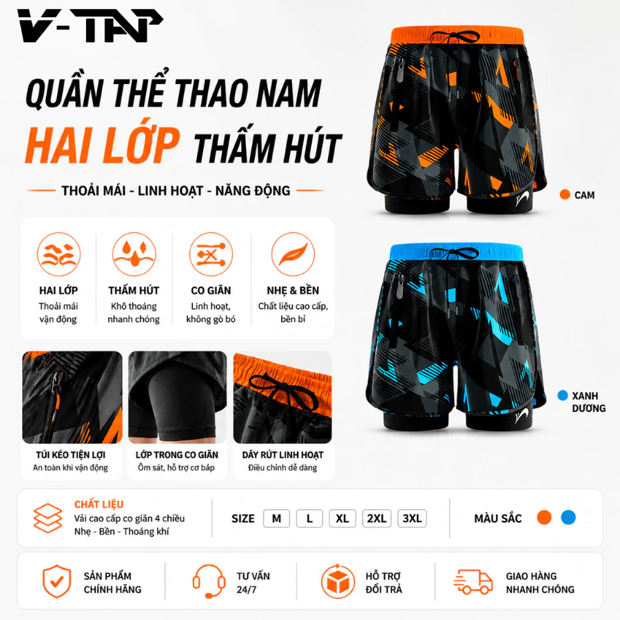Quần Bơi Nam 2 Lớp YUKE Chống Thấm Nước, Quần Đùi Nam Chơi Tennis, Bóng Rổ, Tập Gym, Chạy Bộ
