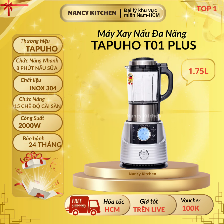 [Chính Hãng] Máy Xay Nấu Đa Năng TAPUHO T01 Plus Công Nghệ Đức - Làm Sữa Hạt Cháo Ăn Dặm Cực Mịn