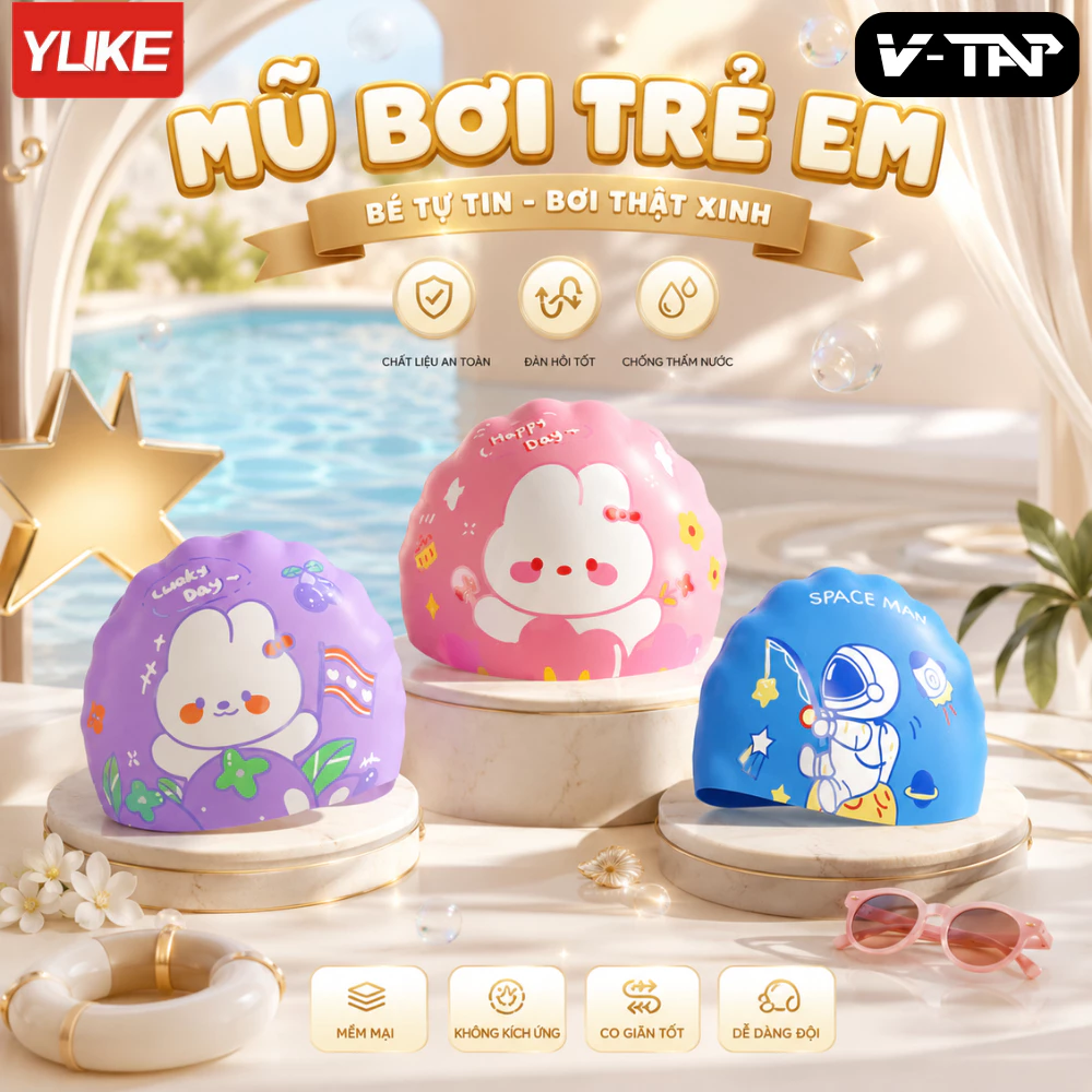 Mũ bơi trẻ em cao cấp YUKE GJ770 Silicone không mùi, Đàn hồi cao V-TAP