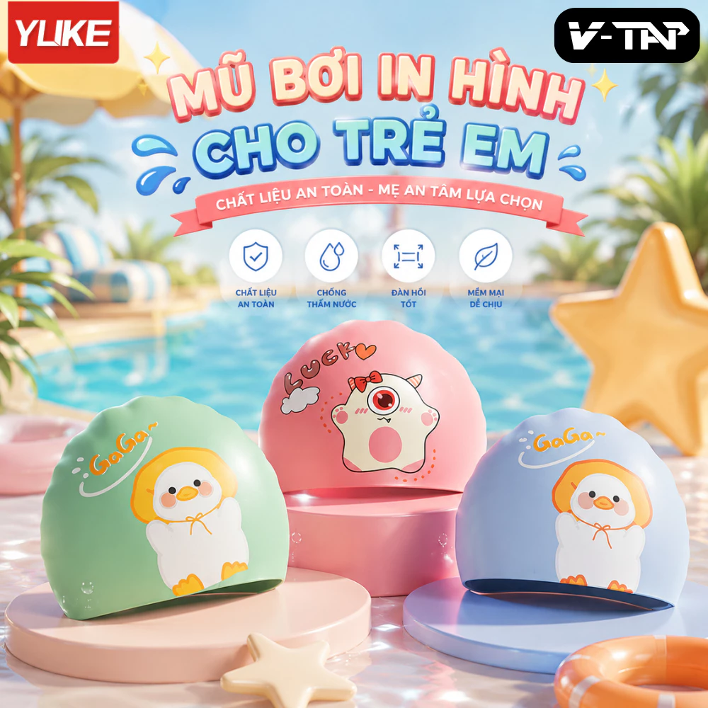 Mũ bơi trẻ em cao cấp YUKE GJ003 Silicone không mùi, Đàn hồi cao V-TAP