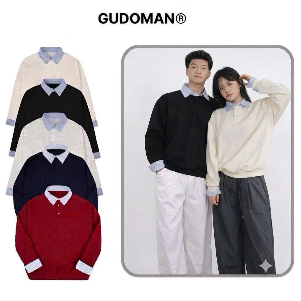 Áo Sweater Nam Nữ Unisex Phối Sơ Mi Kẻ Xanh Chất Nỉ 2 Da Form Rộng. Áo Dài Tay Thu Đông S26