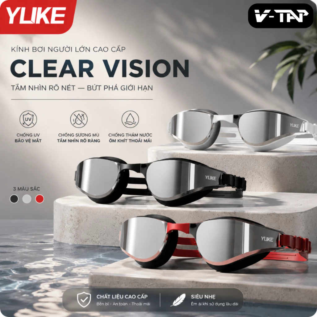 Kính bơi tráng gương người lớn YUKE YA26, Chống tia UV, Chống sương, Chống mờ, Độ nét cao