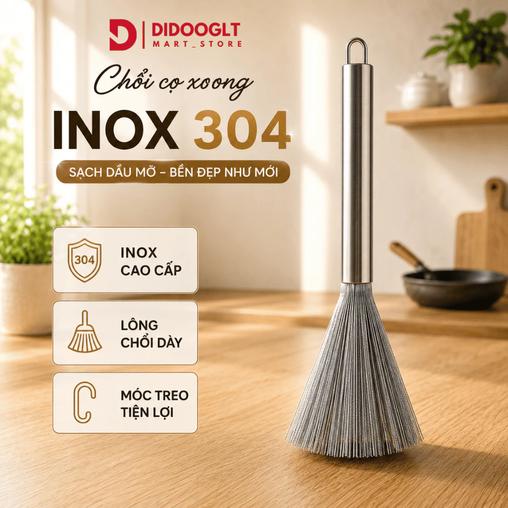 Chổi Cọ Nồi Chảo Inox 304 Didooglt - Sợi Inox Dày, Làm Sạch Vết Bẩn Bám Lâu, Có Móc Treo Tiện Lợi