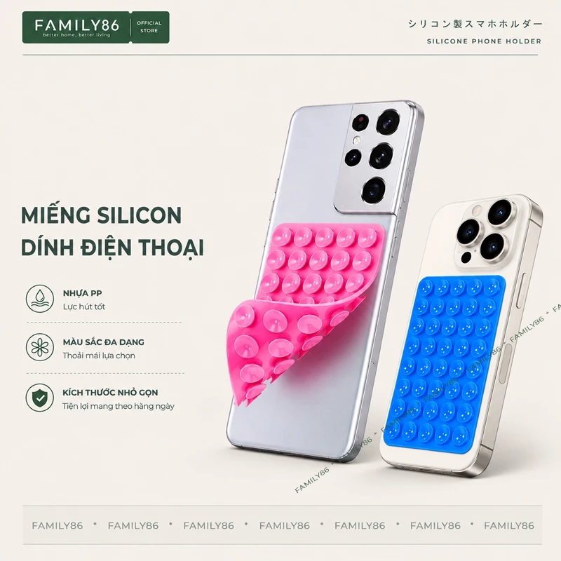 Miếng Dán Dính Điện Thoại Silicon 2 Mặt, Tấm Hít Điện Thoại 48/80 Giác Hút,Miếng Hút Silicon Cố Định