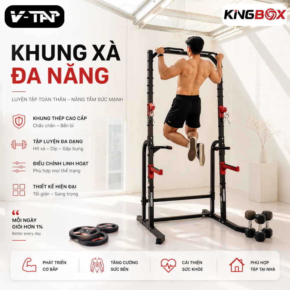 Khung tạ đa năng, Squat Rack, Giàn tập tạ đa năng 2.2m KINGBOX KB-780, Thép 1.5mm, Chịu tải 300kg