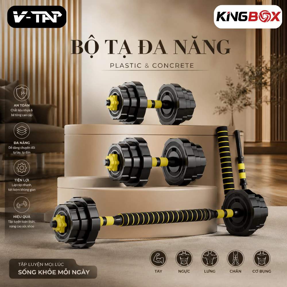 Bộ tạ tay đa năng 2024 KINGBOX - 40KG/ 30KG/ 20KG / Chất liệu bê tông bọc nhựa / Hàng nhập khẩu