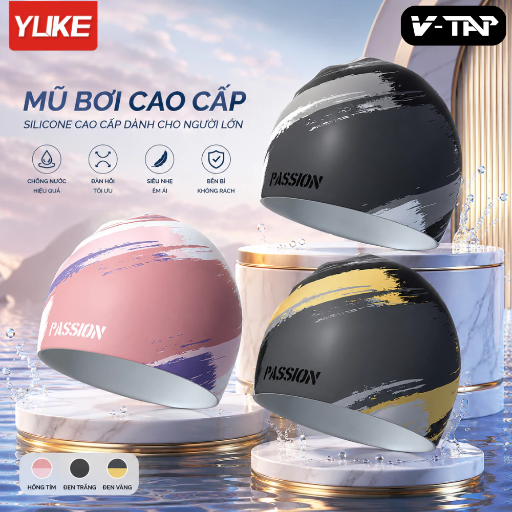 Mũ bơi người lớn nam nữ cao cấp GJ010, Silicone đàn hồi, chống nước - Yuke