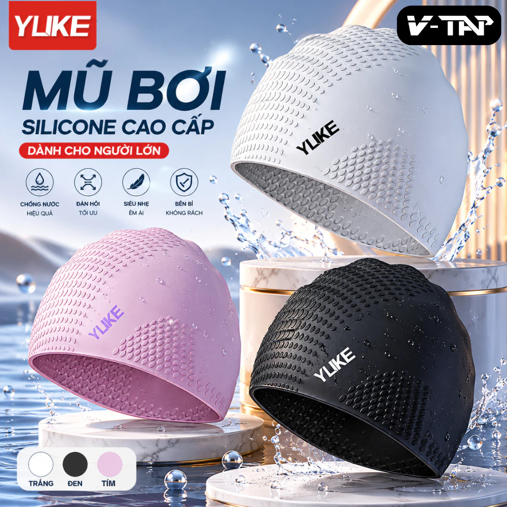 Mũ bơi người lớn nam nữ cao cấp GJ021, Silicone đàn hồi, chống nước - Yuke