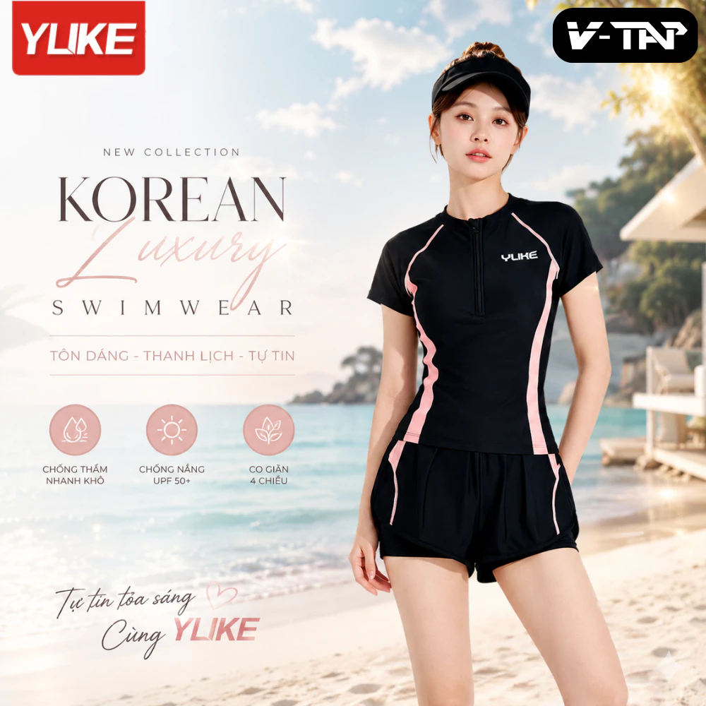 Đồ bơi nữ kín đáo 2 mảnh thể thao, Áo bơi ôm body tôn dáng, quần đùi 2 lớp chống lộ YUKE - YY82313
