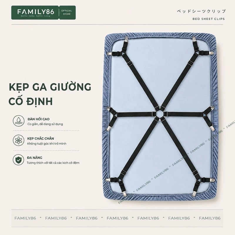 Kẹp cố định ga giường, ga trải nệm, dây kẹp ga giường 6 chiều chống nhăn chống tụt drap