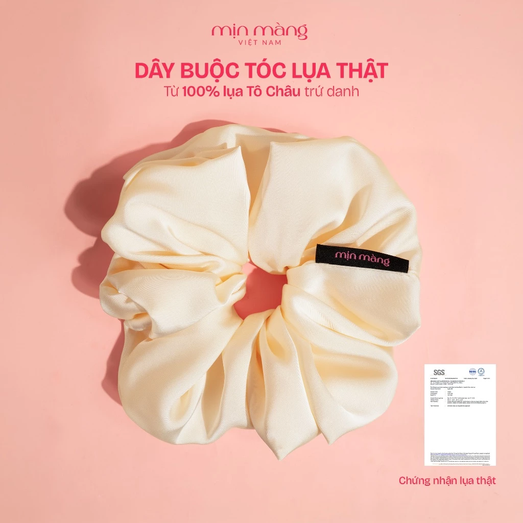 Dây Buộc Tóc Scrunchies Lụa Thật 100% To Phồng MỊN MÀNG VIỆT NAM Có Giấy Kiểm Định Giảm Gãy Rụng Tóc